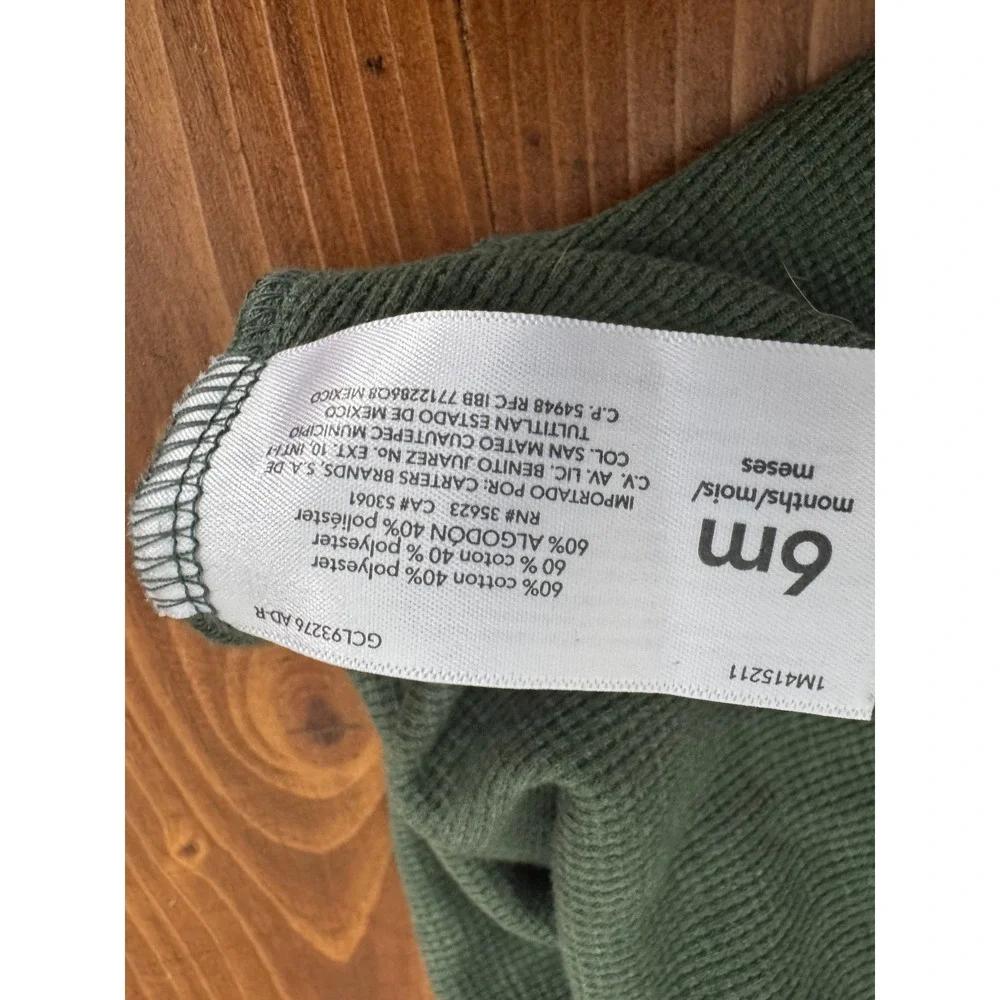 Carters Green Waffle Knit Long‎ Sleeve Baby Romper 6 Months